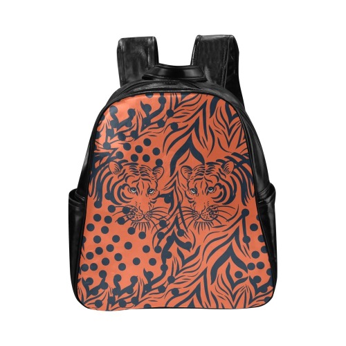 Wild abstract tiger - Red Multi-Pockets Backpack (Model 1636)