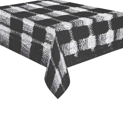 black and white check pattern Cotton Linen Tablecloth 60"x 84"