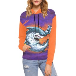 Graffiti Shark Wall Art - Orange Sleeves All Over Print Hoodie for Women (USA Size) (Model H13)