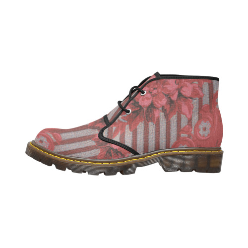 Steampunk red baroque Women's Canvas Chukka Boots (Model 2402-1)