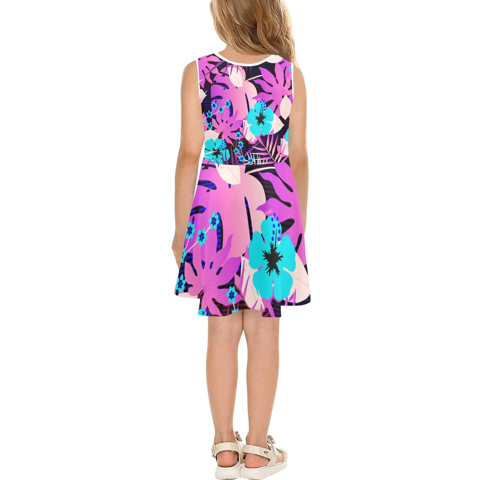 GROOVY FUNK THING FLORAL PURPLE Girls' Sleeveless Sundress (Model D56)