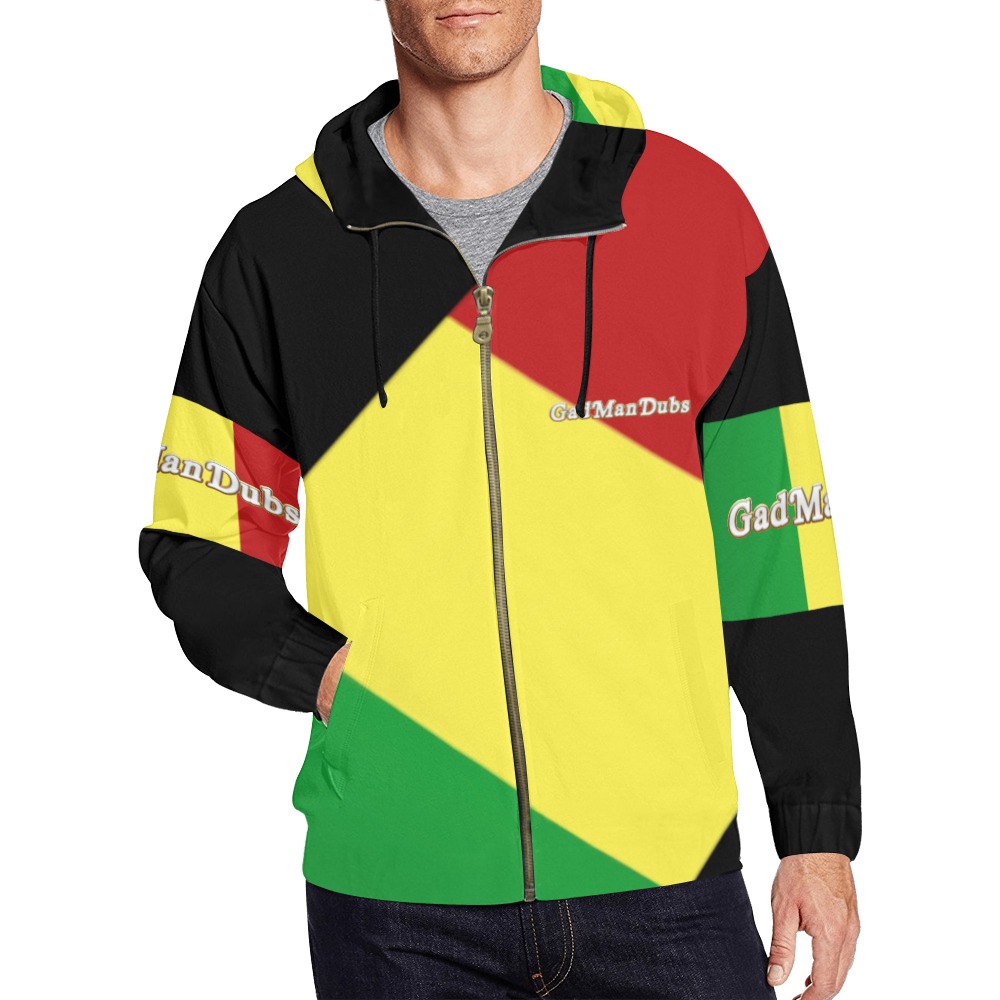 GadManDubs hooded jacket  Red Gold & Green All Over Print Full Zip Hoodie for Men (Model H14)