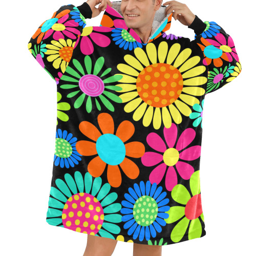 Retro Daisy Flower Power Sixties Hippy Pattern Blanket Hoodie for Men