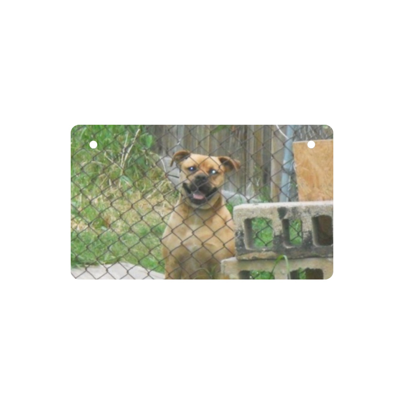 A Smiling Dog Rectangle Wood Door Hanging Sign