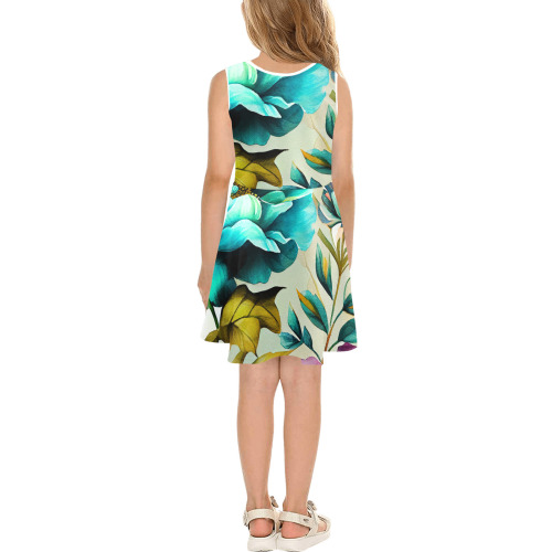 flowers botanic art (3) dress fashion Girls' Sleeveless Sundress (Model D56)