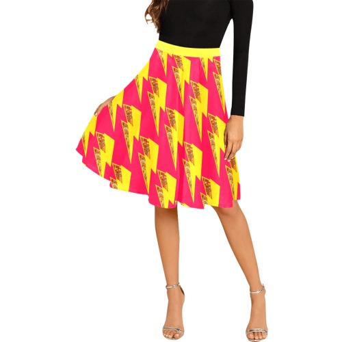 fucsia yellow tropical thunderbolt print slack bottom midi skirt Melete Pleated Midi Skirt (Model D15)