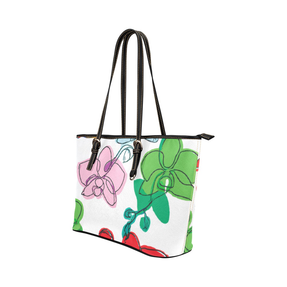 Orchid Design Leather Tote Bag/Large (Model 1651)
