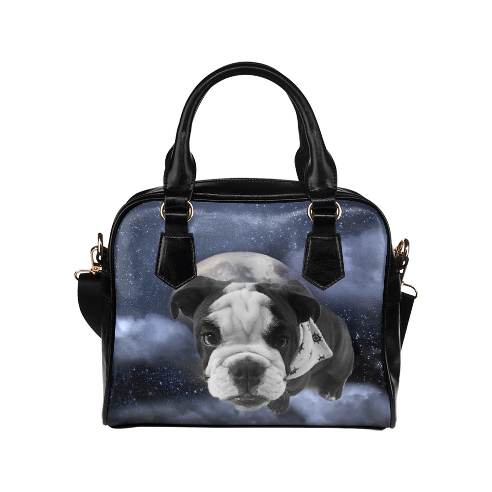 Dog Pug on Moon Shoulder Handbag (Model 1634)