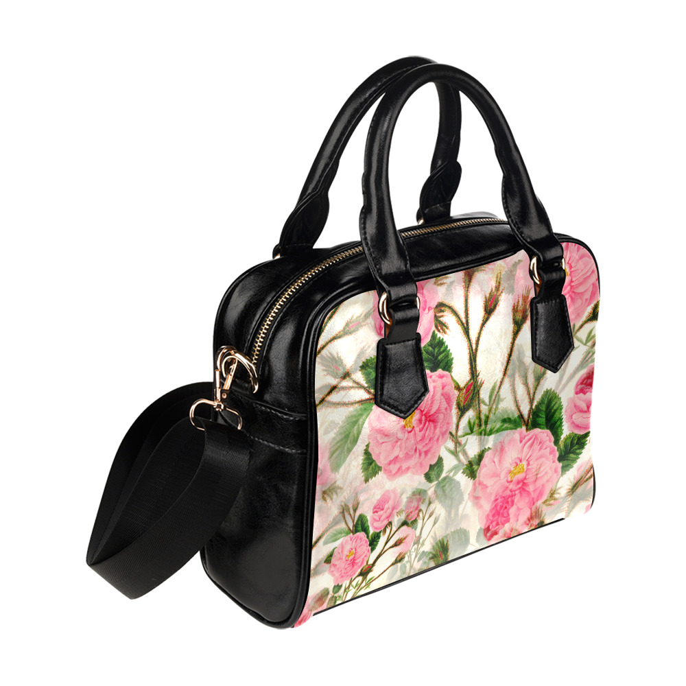 Vintage Pink Rose Garden Blossom Shoulder Handbag (Model 1634)