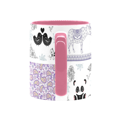 Purple Paisley Birds and Animals Patchwork Design Custom Inner Color Mug (11oz)