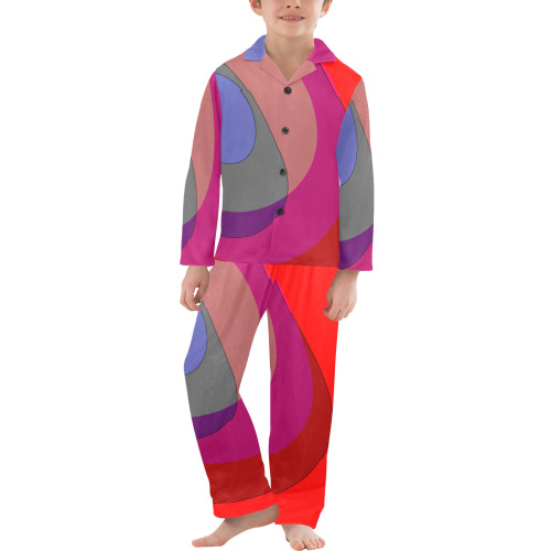 Red Abstract 714 Big Boys' V-Neck Long Pajama Set
