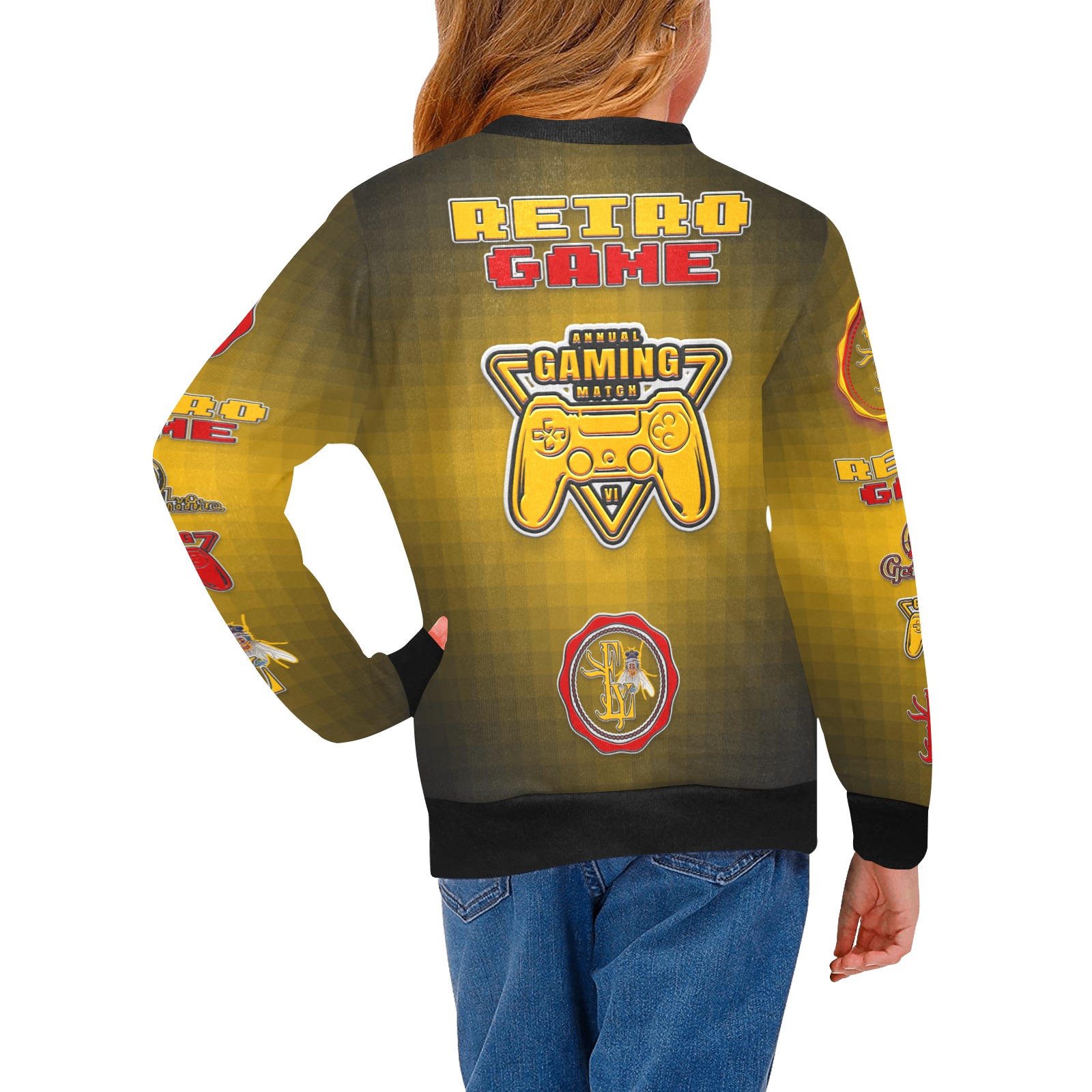 Retro Game Collectable Fly Girls' All Over Print Crew Neck Sweater (Model H49)