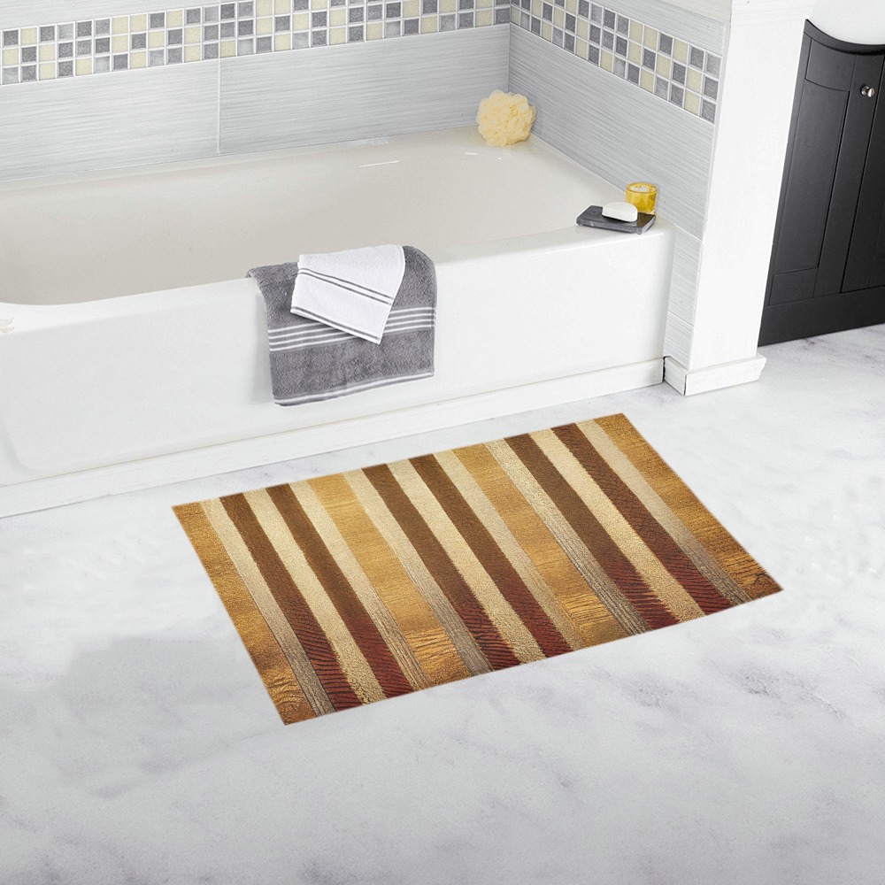 gold and brown striped pattern Bath Rug 16''x 28''