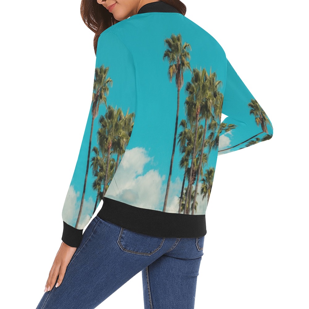 Exotic Palm Trees Collectable Fly All Over Print Bomber Jacket for Women (Model H19)