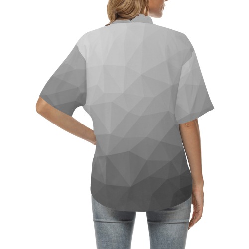 Grey Gradient Geometric Mesh Pattern All Over Print Hawaiian Shirt for Women (Model T58)