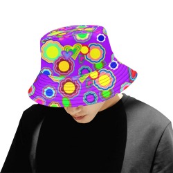 Groovy Hearts and Flowers Purple All Over Print Bucket Hat for Men