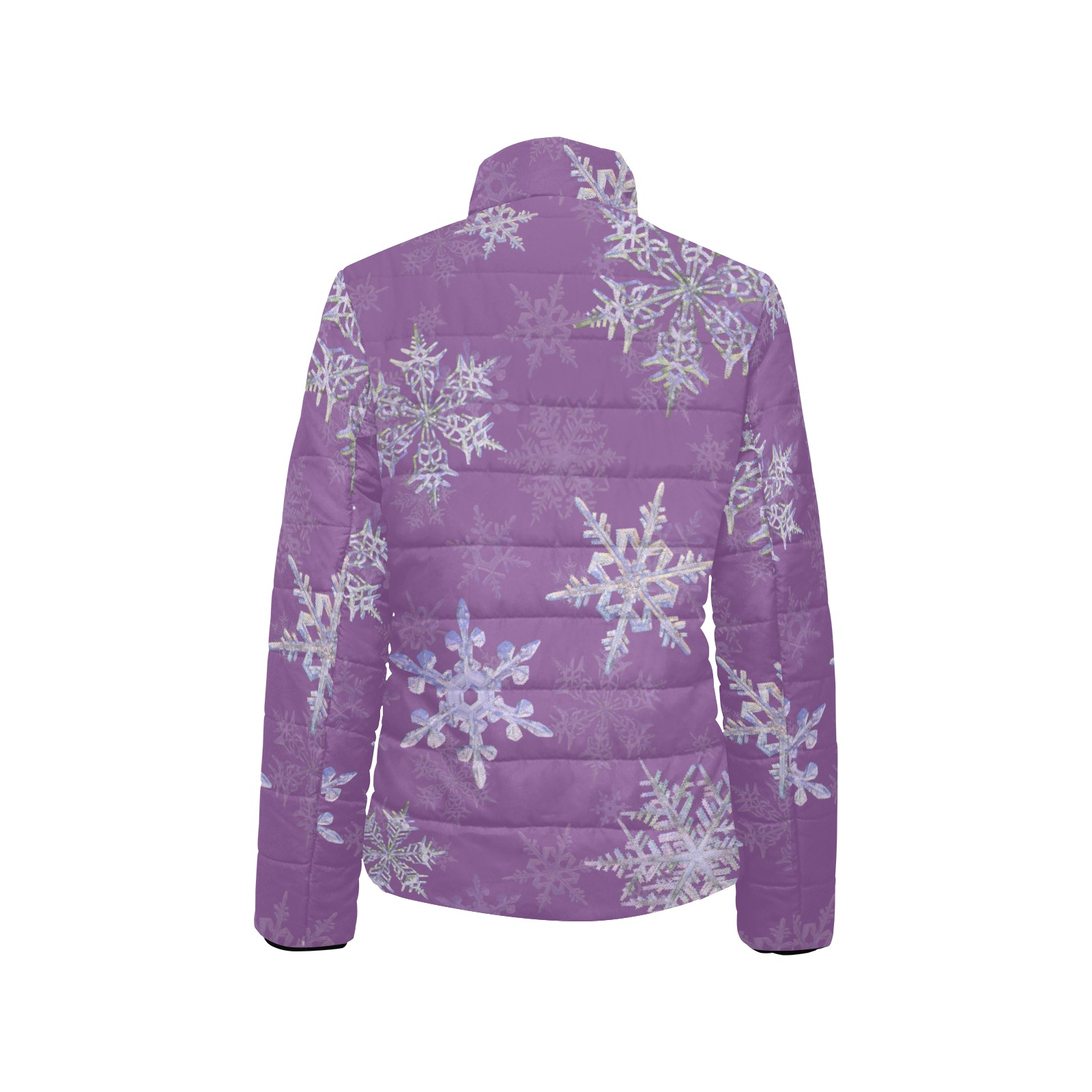 Snowflakes Winter Christmas on purple Women's Stand Collar Padded Jacket (Model H41)