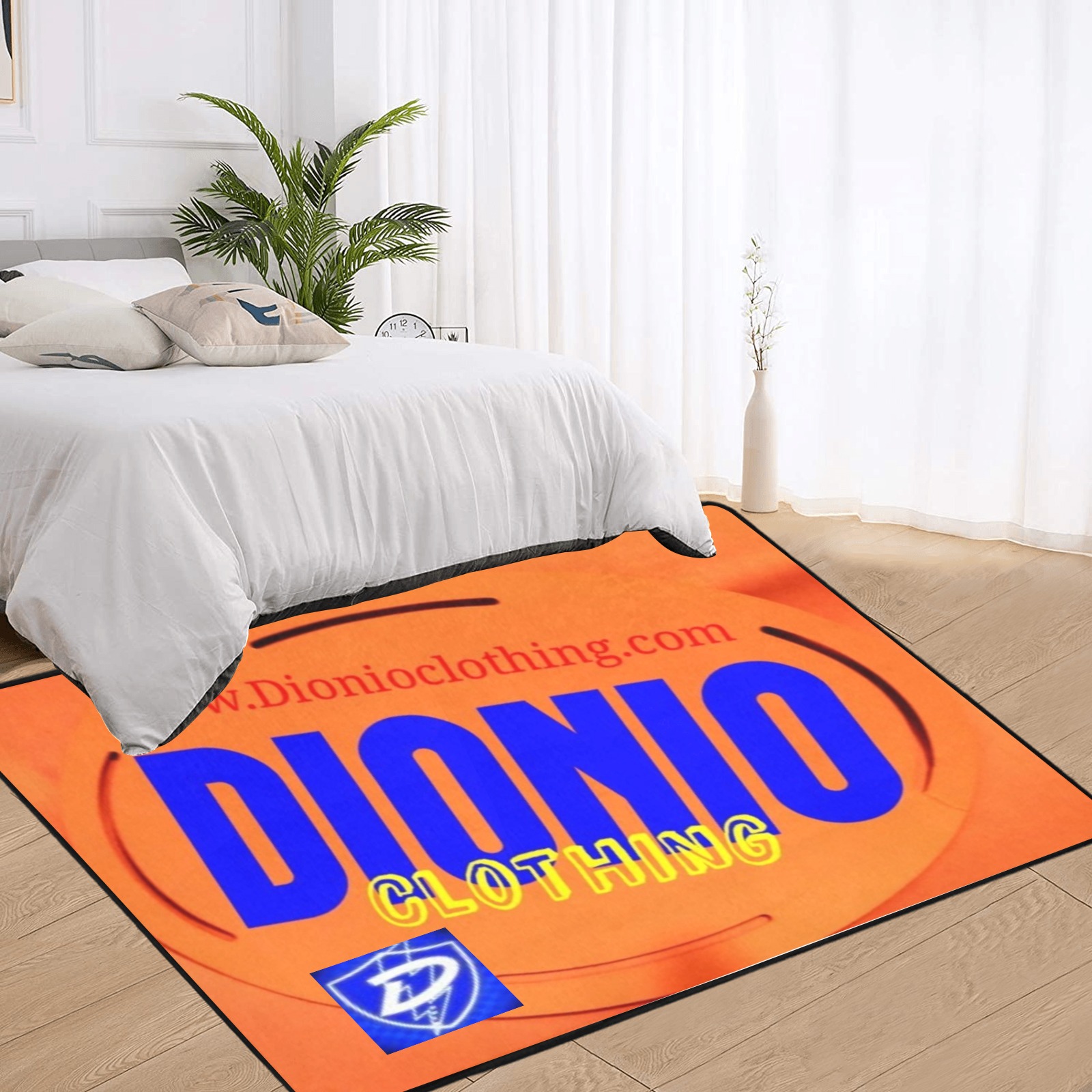 DIONIO Clothing - Area Rug (Orange W/Blue Shield Logo) Area Rug with Black Binding 7'x5'