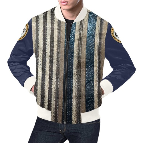 vertical striped pattern, silver and saphire All Over Print Bomber Jacket for Men (Model H19)