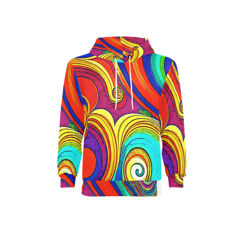 Colorful Groovy Rainbow Swirls Men's Long Sleeve Fleece Hoodie (Model H55)