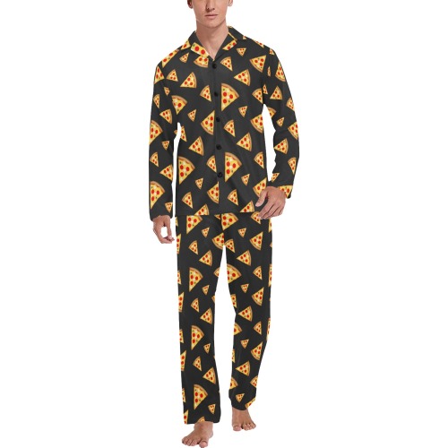 Cool and fun pizza slices dark gray pattern Men's V-Neck Long Pajama Set