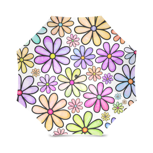 Watercolor Rainbow Doodle Daisy Flower Pattern Foldable Umbrella (Model U01)