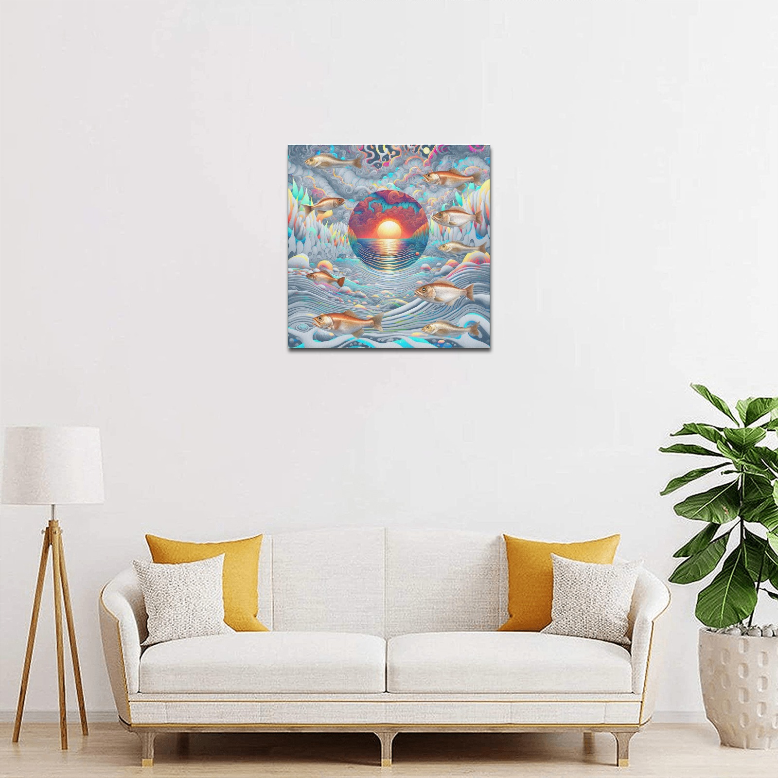 Fish Sunset Upgraded Canvas Print 16"x16"