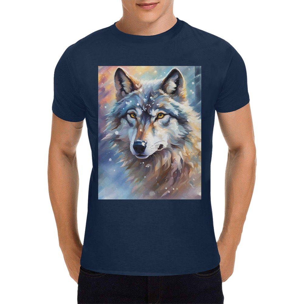 Cute gray wolf animal winter forest snow cool art Men's T-Shirt in USA Size (Front Printing Only)