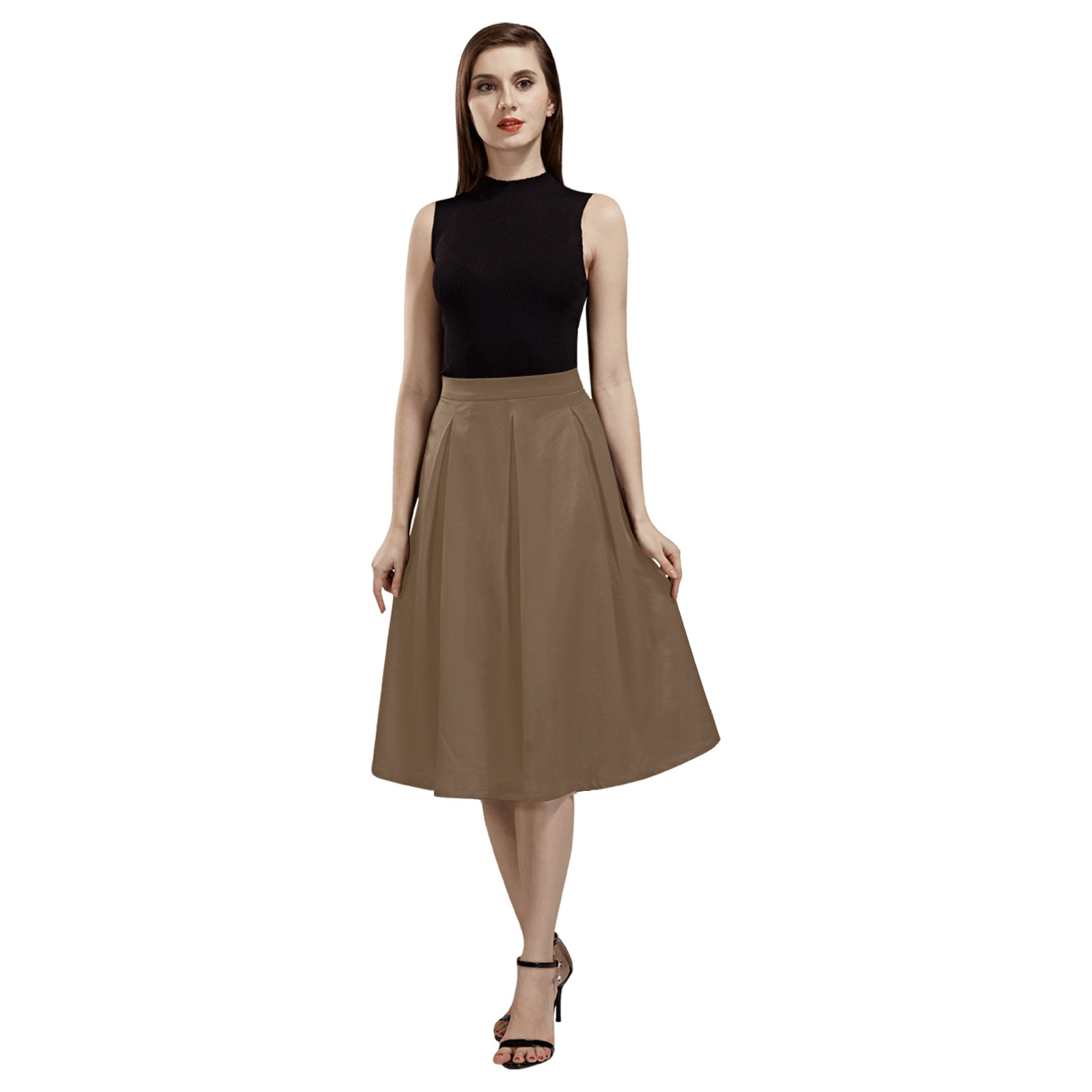 Brown Crepe Dress Mnemosyne Women's Crepe Skirt (Model D16)