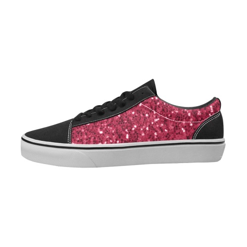 Magenta dark pink red faux sparkles glitter Women's Low Top Skateboarding Shoes (Model E001-2)