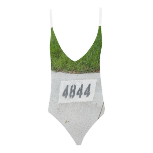 Street Number 4844 with white straps Sexy Lacing Backless One-Piece Swimsuit (Model S10)