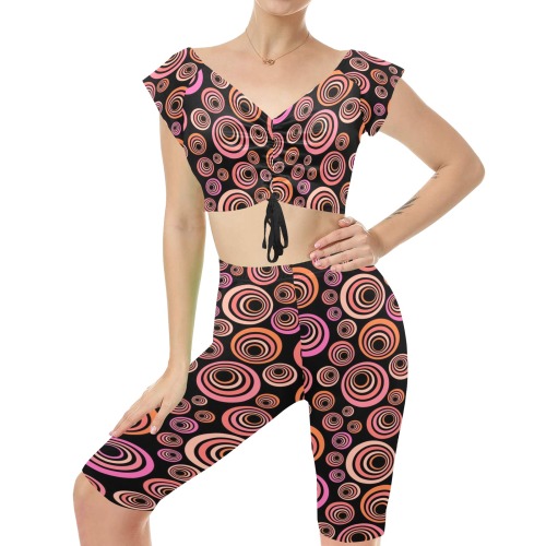 Retro Psychedelic Pretty Orange Pattern Women's Crop Top Yoga Set