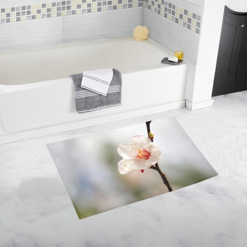 Proud white Japanese apricot flower in spring. Bath Rug 20''x 32''