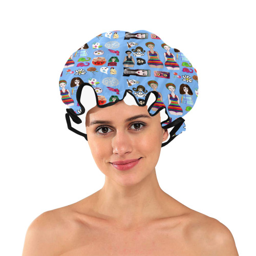 drawing collage blue Shower Cap