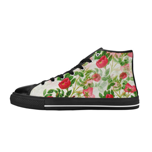 Vintage Red Floral Blossom Women's Classic High Top Canvas Shoes (Model 017)