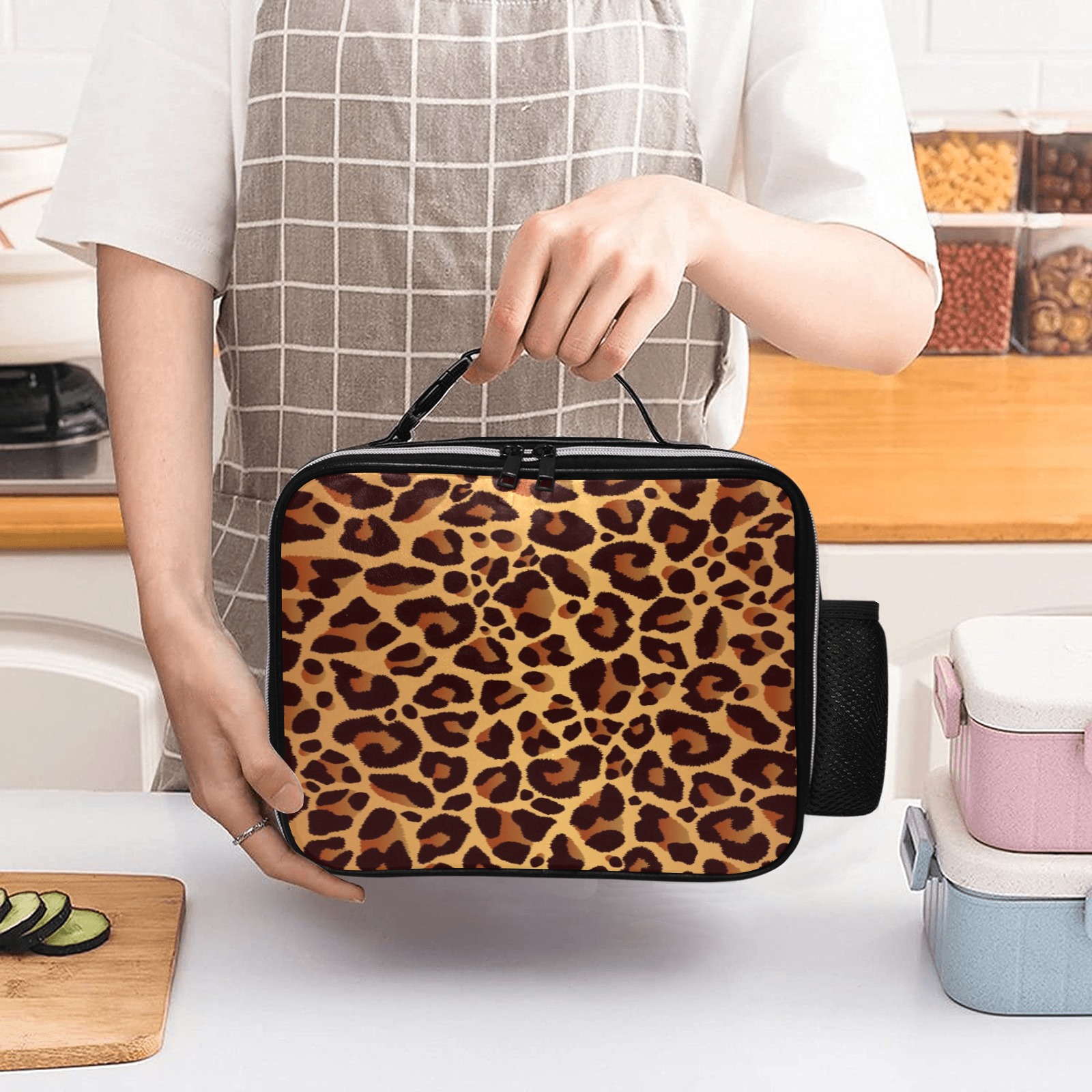Leopard Pattern PU Leather Lunch Bag (Model 1723)