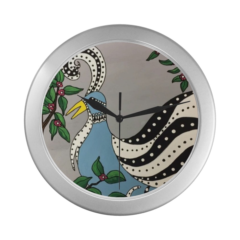 Tribal Bird Silver Color Wall Clock
