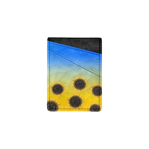 Ukraine yellow blue geometric mesh pattern Sunflowers Cell Phone Card Holder