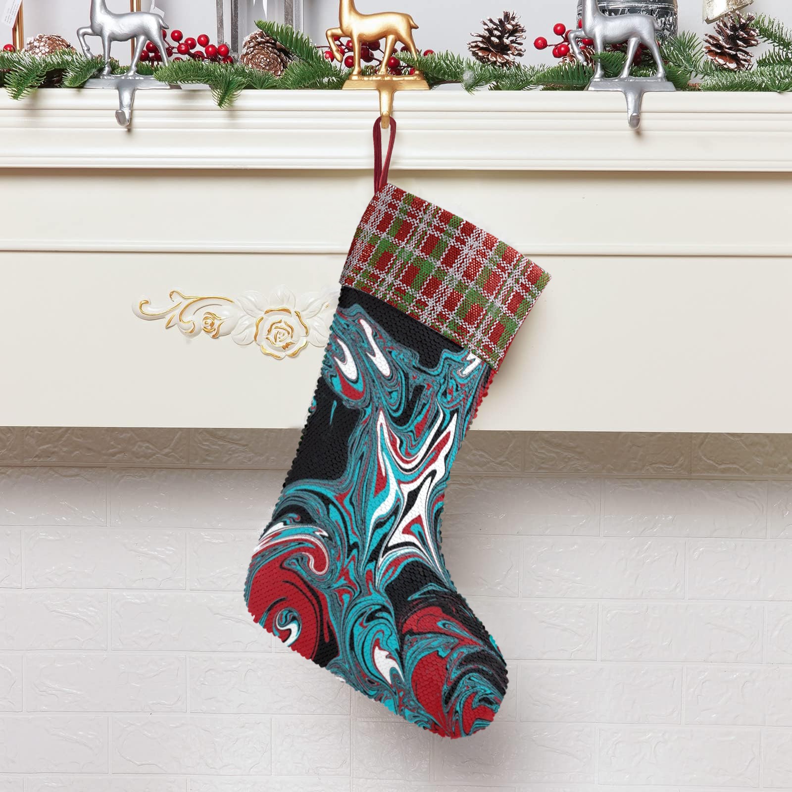 Dark Wave of Colors Sequin Christmas Stocking