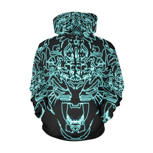Year of the Tiger Blue Neon All Over Print Hoodie for Men (USA Size) (Model H13)