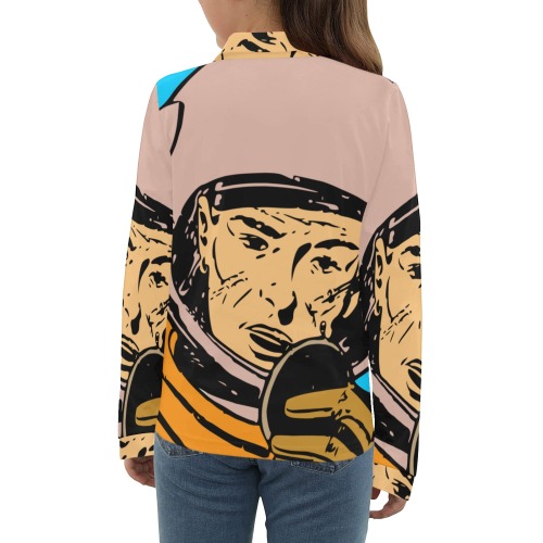 astronaut Big Girls' All Over Print Long Sleeve Polo Shirt (Model T73)