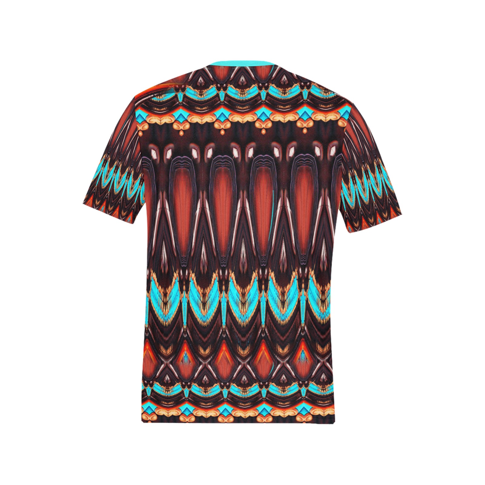 Wood and Turquoise Abstract Men's All Over Print T-Shirt (Solid Color Neck) (Model T63)