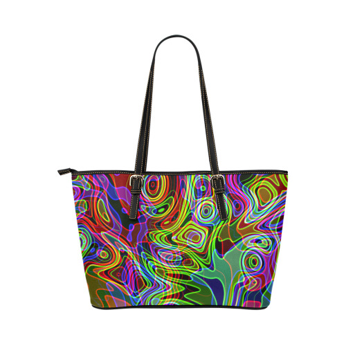 Abstract Retro Neon Pattern Background Design Leather Tote Bag/Small (Model 1651)