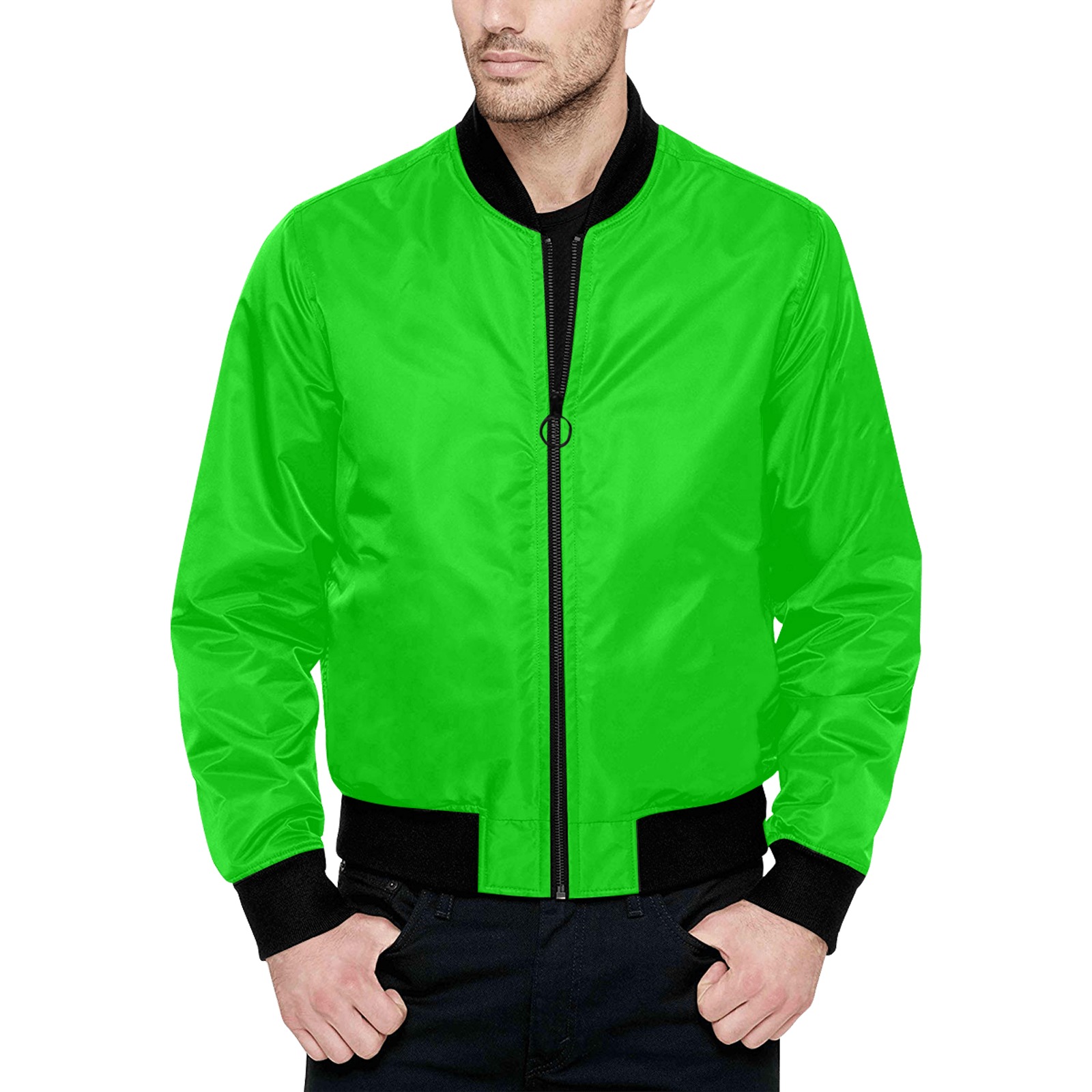 Merry Christmas Green Solid Color All Over Print Quilted Bomber Jacket for Men (Model H33)
