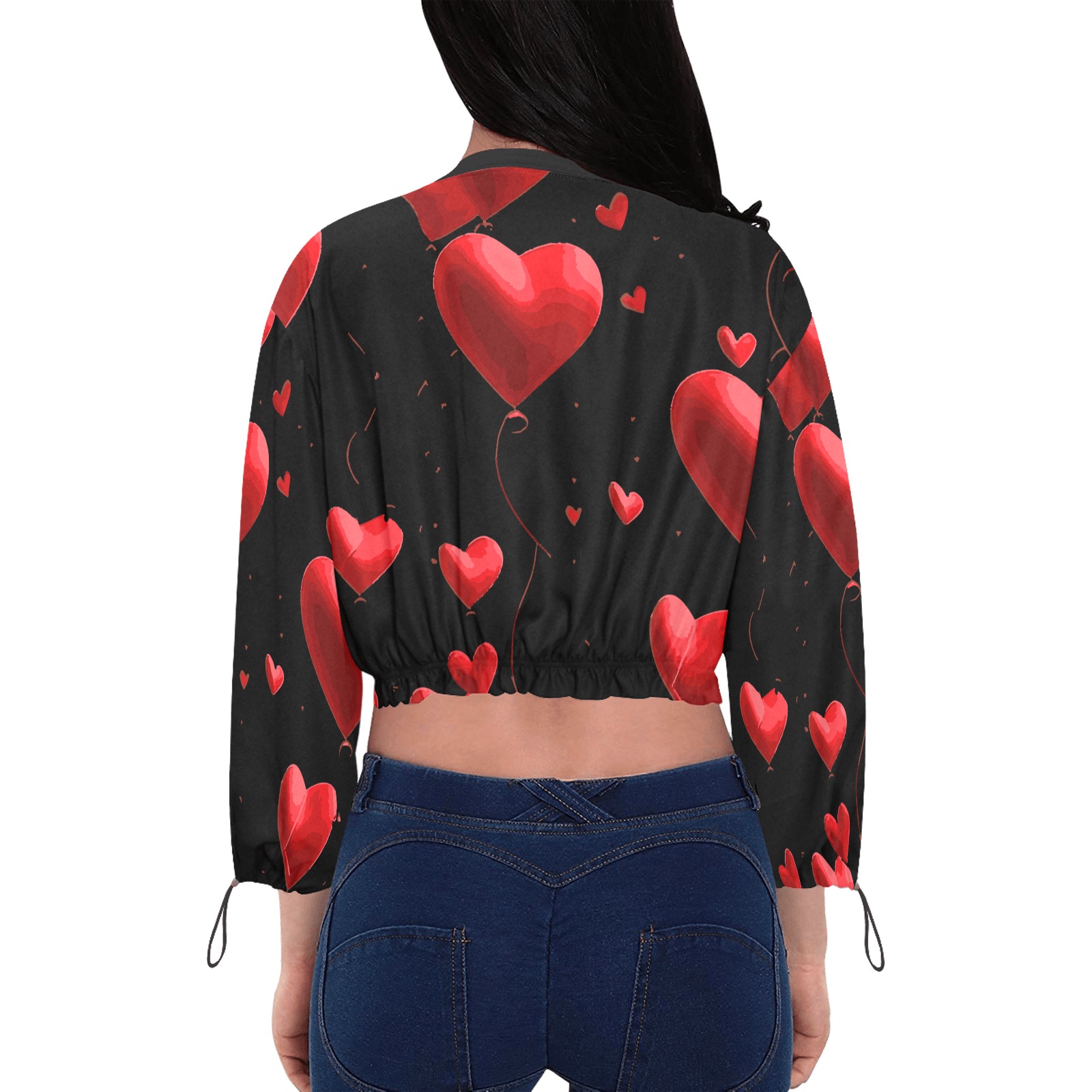 heart print Cropped Chiffon Jacket for Women (Model H30)