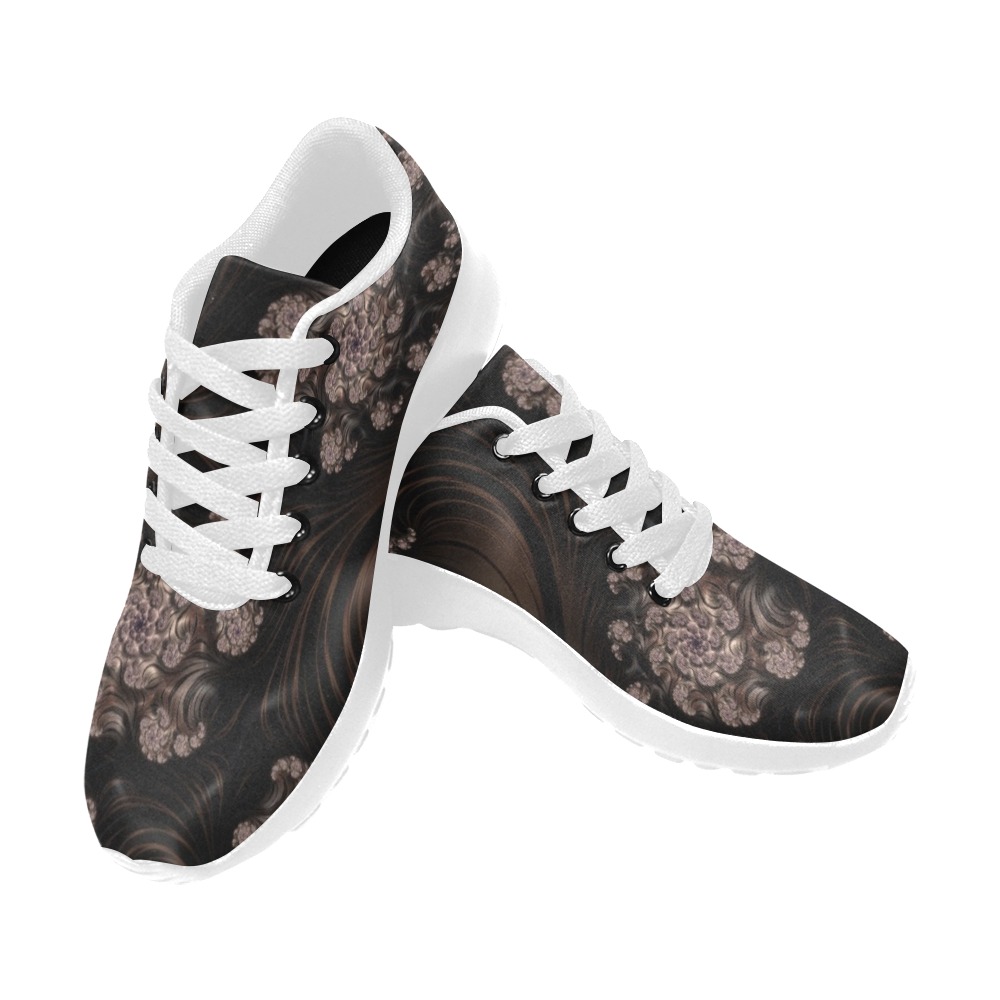Blossoms and Dark Chocolate Swirls Fractal Abstract Women’s Running Shoes (Model 020)