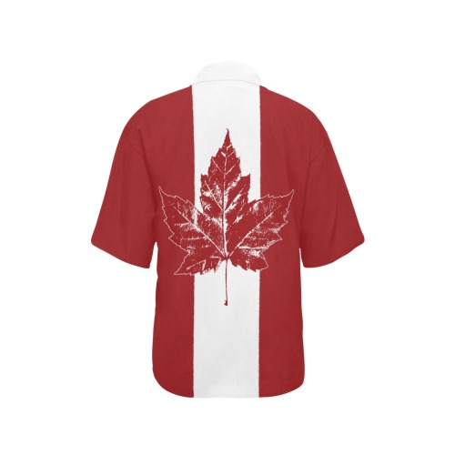 Cool Retro Canada Maple Leaf Button-Down All Over Print Hawaiian Shirt for Women (Model T58)