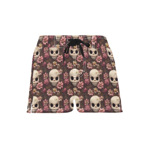 Women's Cute Pink Flower Skull Shorts Women's Casual Board Shorts (Model L54)