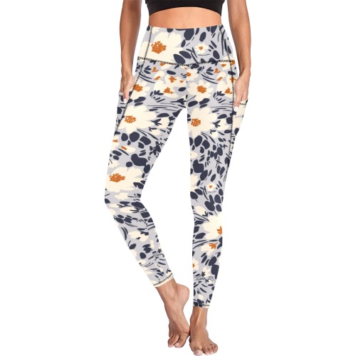 BW tropical floral Women's All Over Print Leggings with Pockets (Model L56)