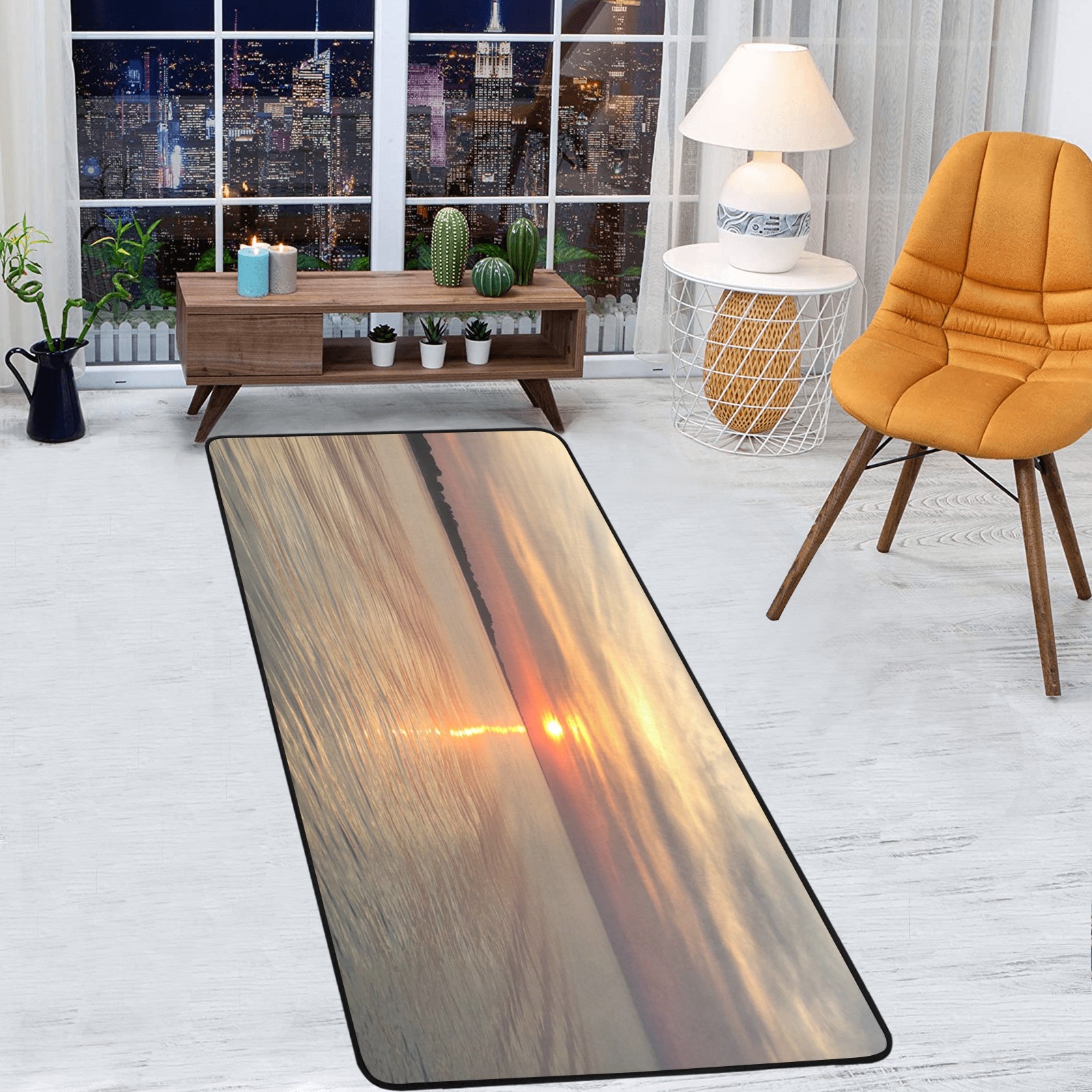 Early Sunset Collection Area Rug with Black Binding  7'x3'3''